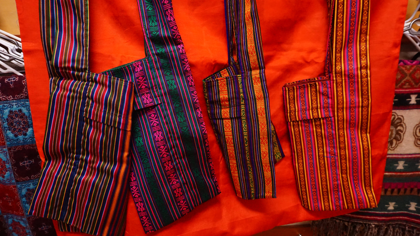 Cotton Multi-stripe Drow-string Tote.