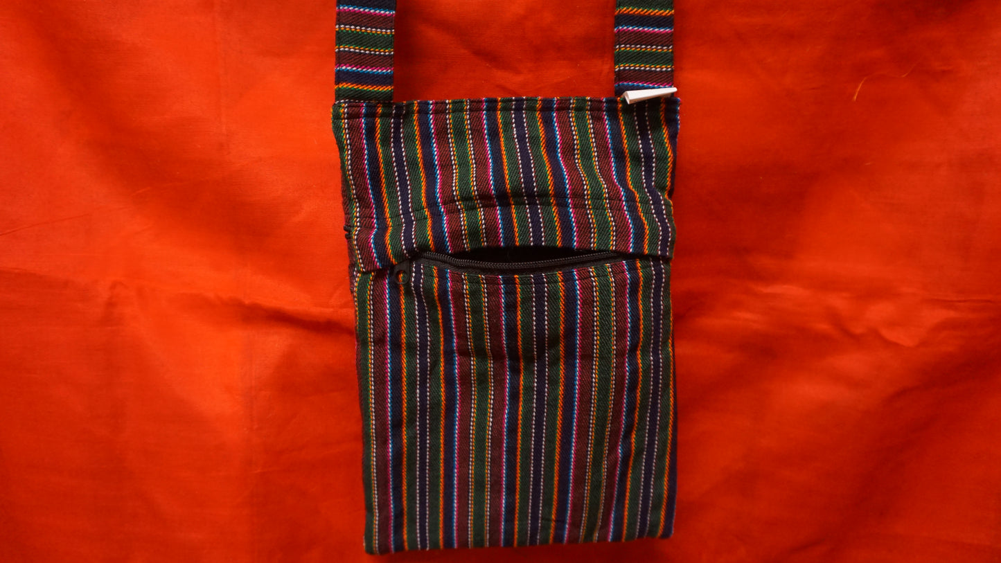 Small Cotton Multi-Stripe three zip Tote.