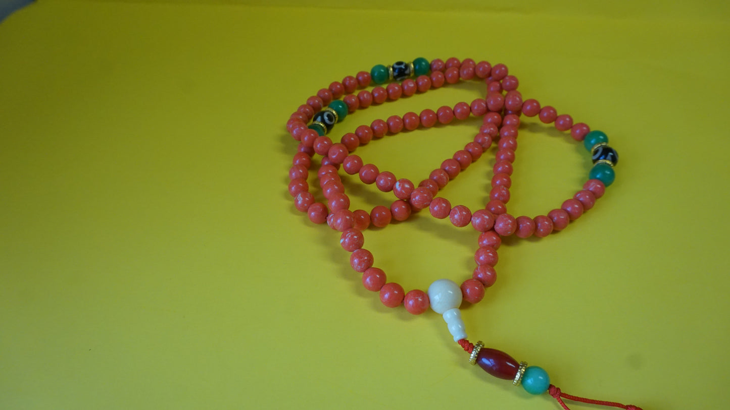 Large Red Coral Mala Bead