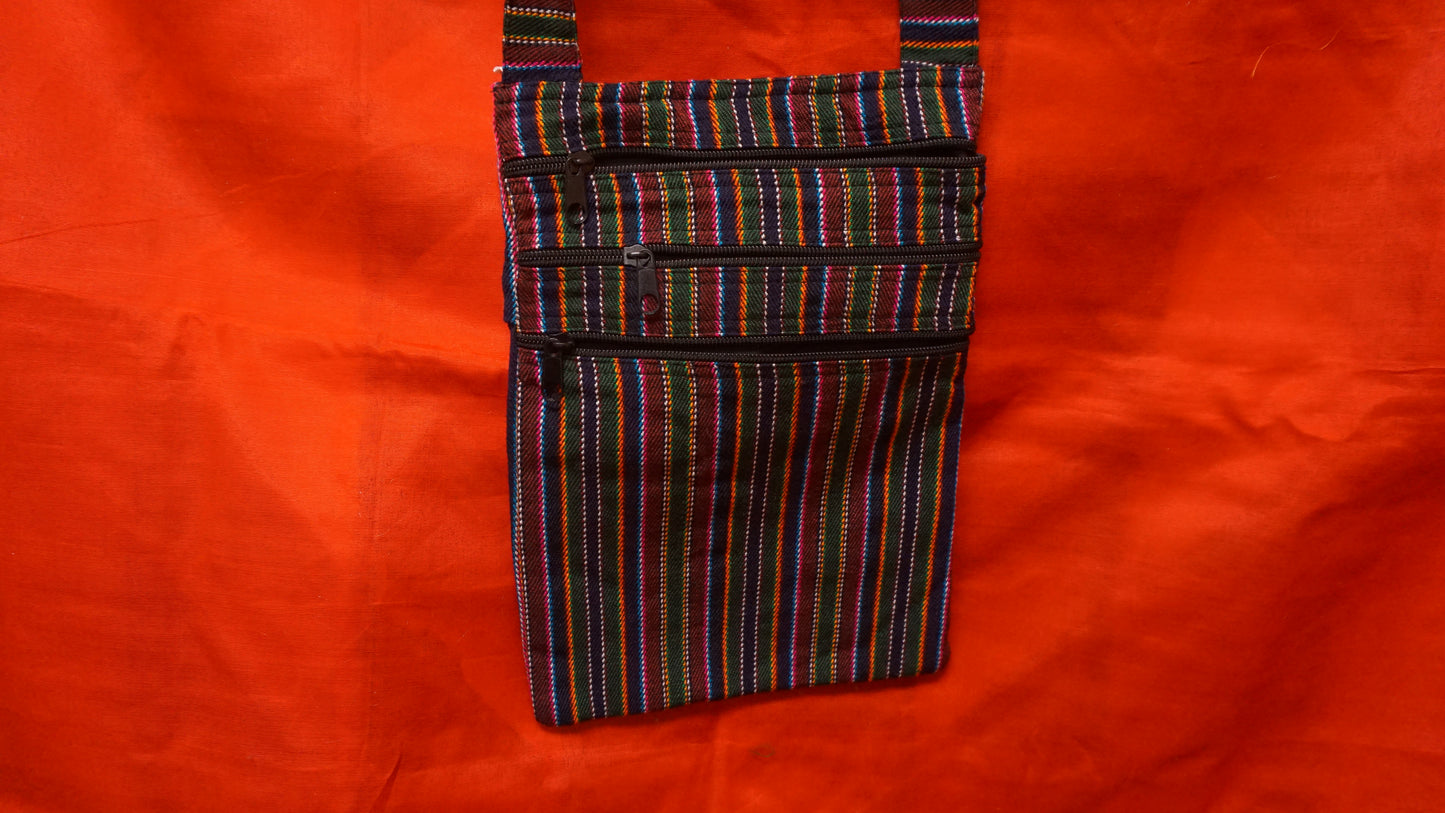 Small Cotton Multi-Stripe three zip Tote.