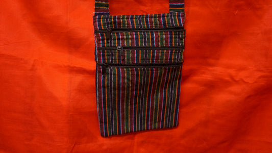 Small Cotton Multi-Stripe three zip Tote.