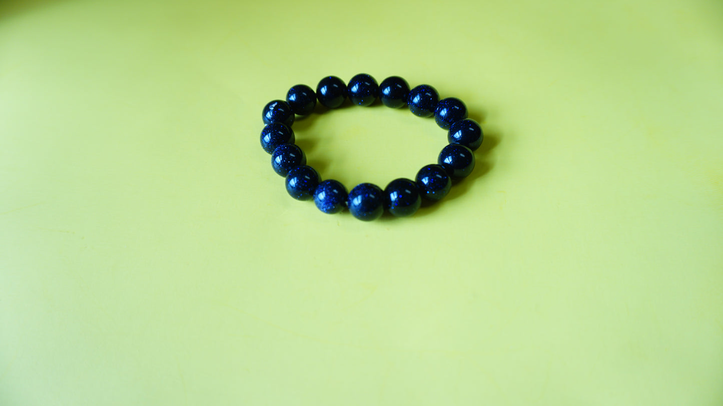 Stretchable, Blue and Black Sparkle Semi-Precious Stone Wrist Mala.