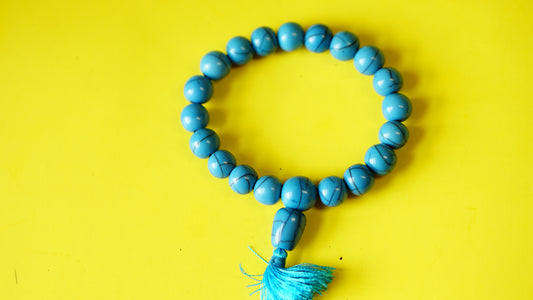 Stretchable Blue Stone with Silver Spacers wrist Mala.