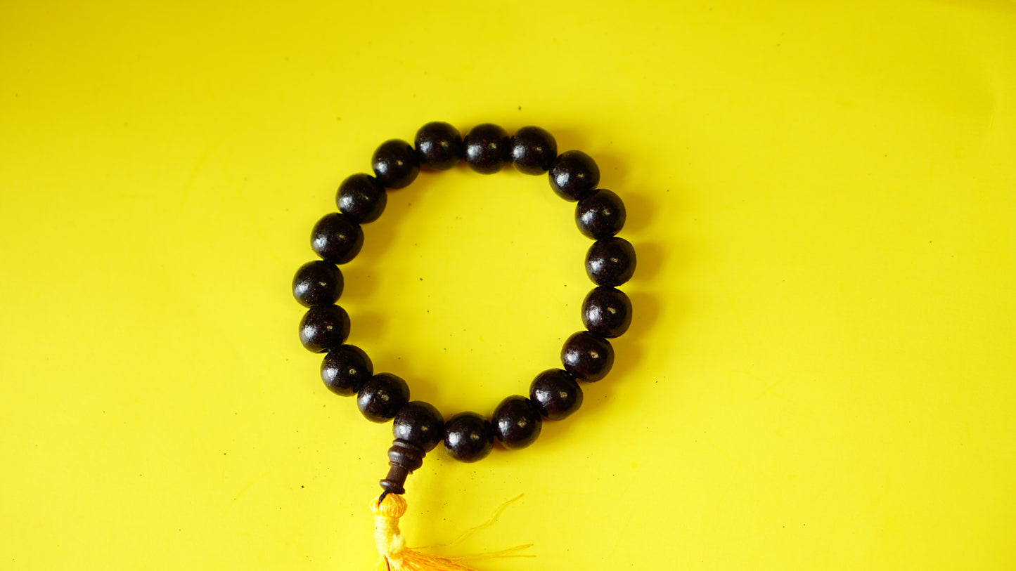 Stretchable, Large beads Dark-Red Wooden Wrist Mala.